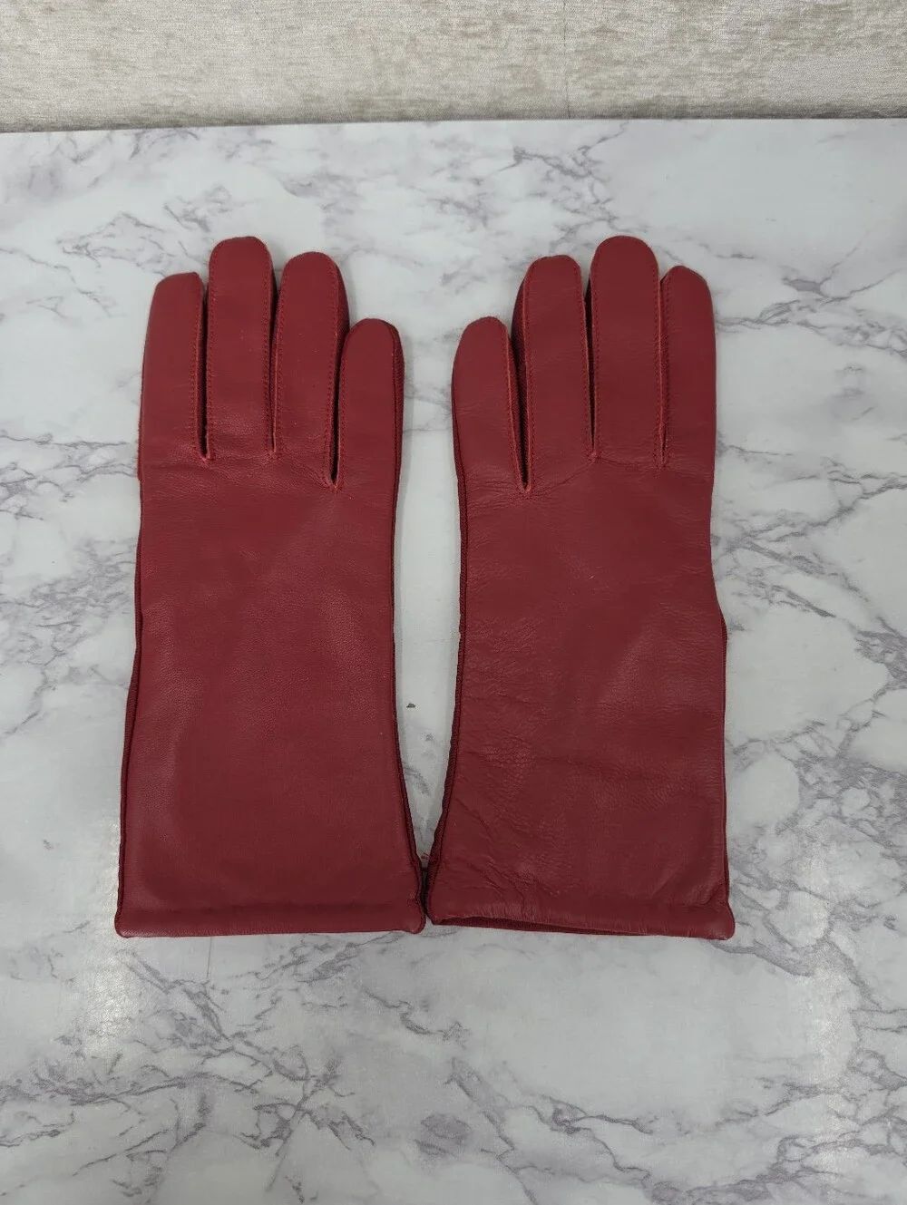 Avon Goatskin Red Leather Gloves with Nylon Strech  LIKE NEW